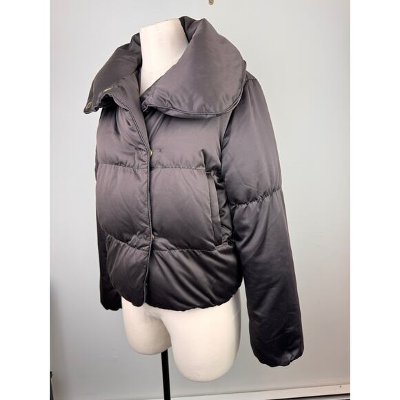 THEORY Brown S Puffer Jacket Big Collared Snap Button Long Sleeve Regular Fit - Picture 3 of 9